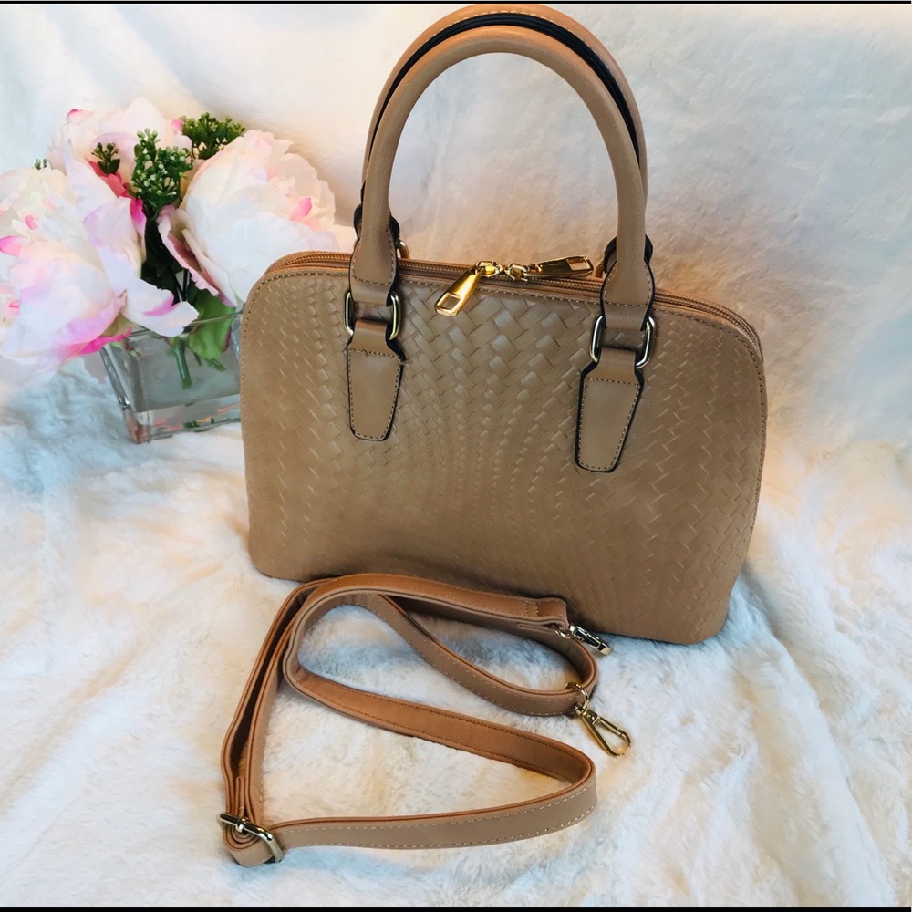 🌸NWOT TAN/BEIGE DOME HANDBAG - FLORAL LINING🌸